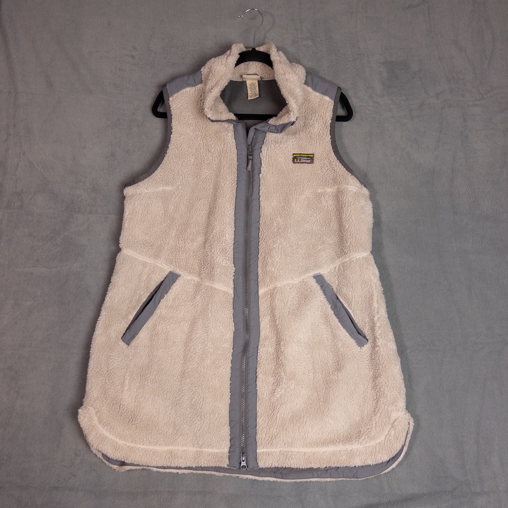 L.L.Bean Sherpa Fleece Vest Womens 1X Cream Gray Excellent Full Zip Outdoor